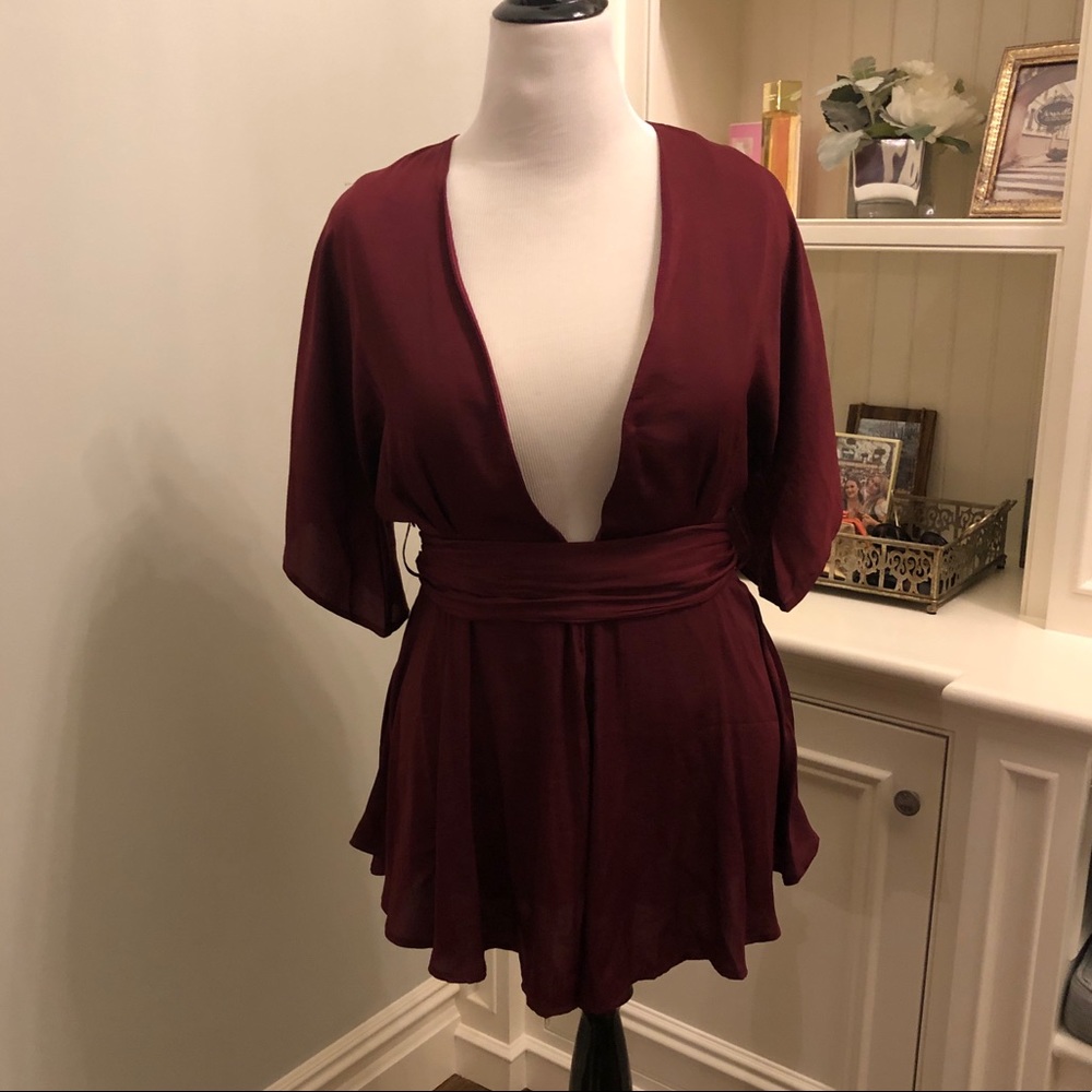Burgundy Deep V Romper